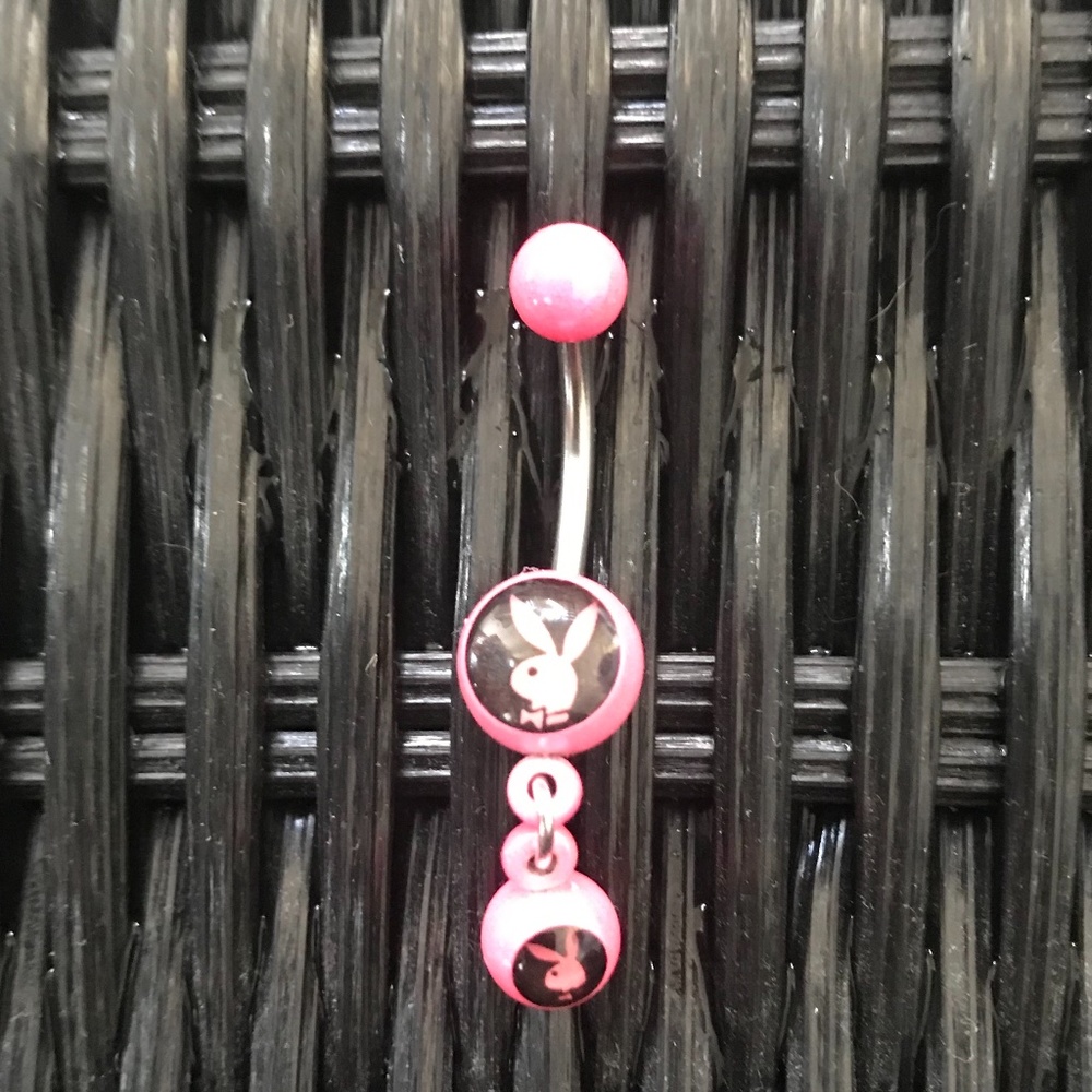 playboy pink dangly belly button navel ring Curved bar